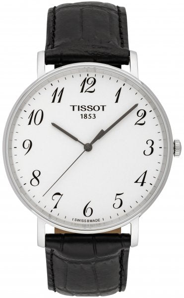 Tissot Everytime Large White Dial Black Leather Strap Watch For Men - T109.610.16.032.00