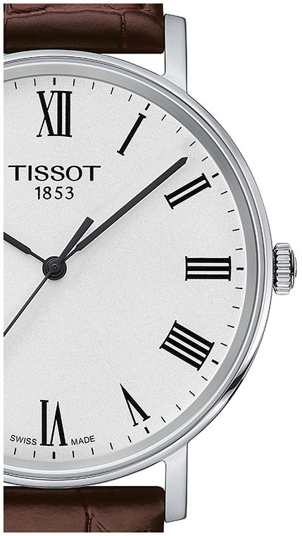 Tissot T Classic Everytime White Dial Brown Leather Strap Watch For Men - T109.410.16.033.00