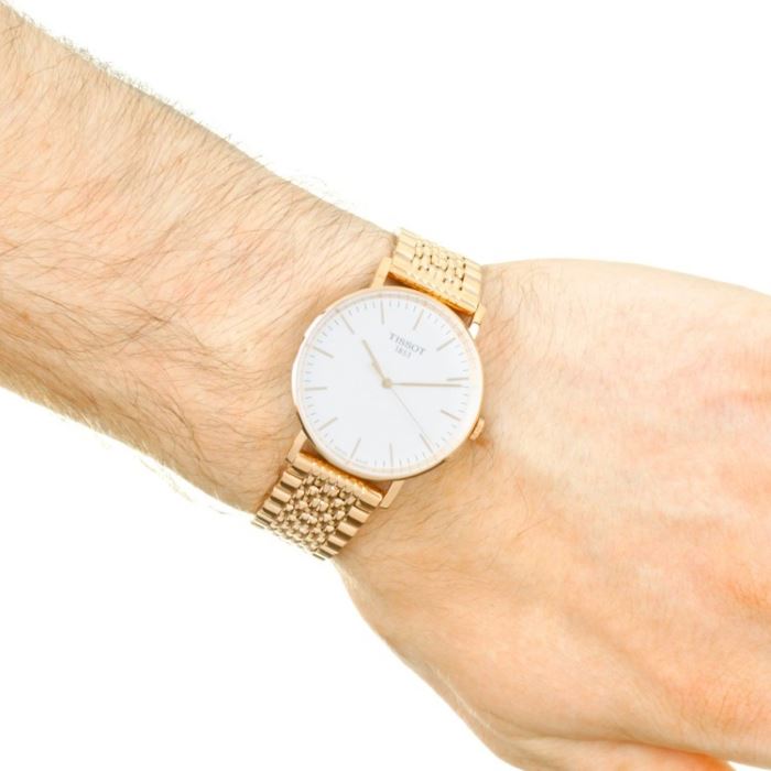 Tissot Everytime Medium White Dial Rose Gold Mesh Bracelet Watch For Men - T109.410.33.031.00