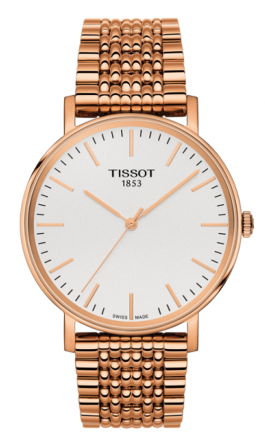 Tissot Everytime Medium White Dial Rose Gold Mesh Bracelet Watch For Men - T109.410.33.031.00