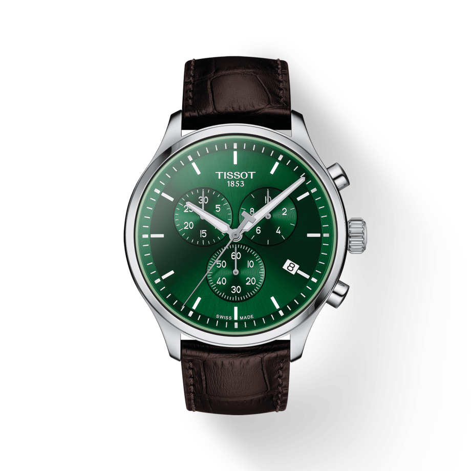 Tissot Chrono XL Chronograph Classic Green Dial Brown Leather Strap Watch For Men - T116.617.16.091.00