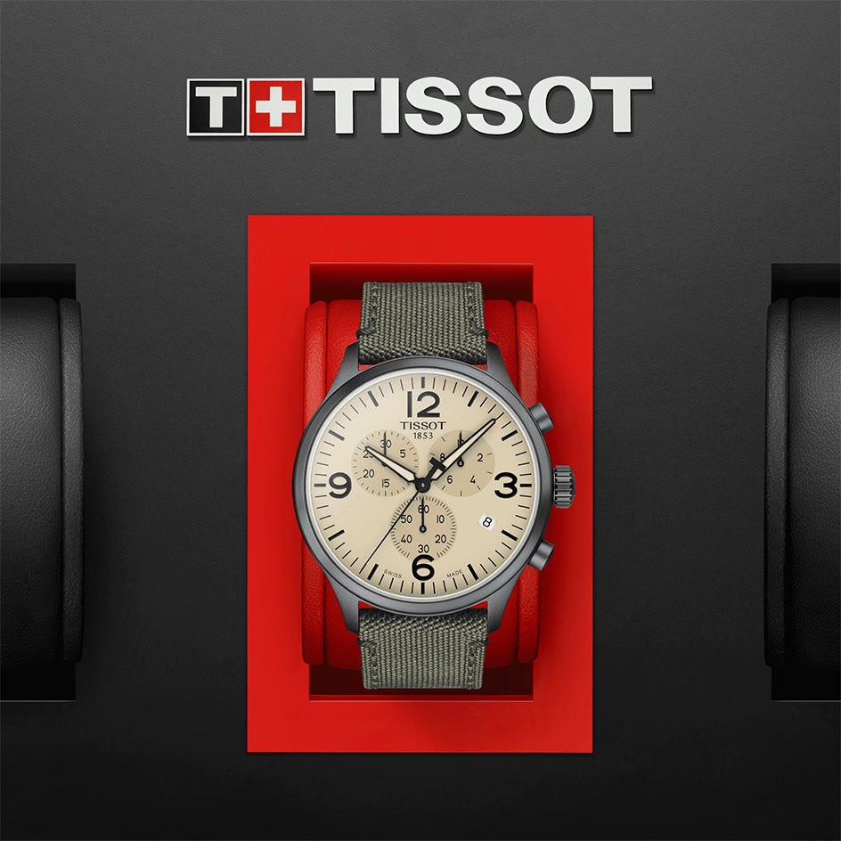  Shop Authentic Tissot T Sport Chrono XL Beige Dial Green Nylon Strap Watch for Men - T116.617.37.267.00 - Luxxuri
