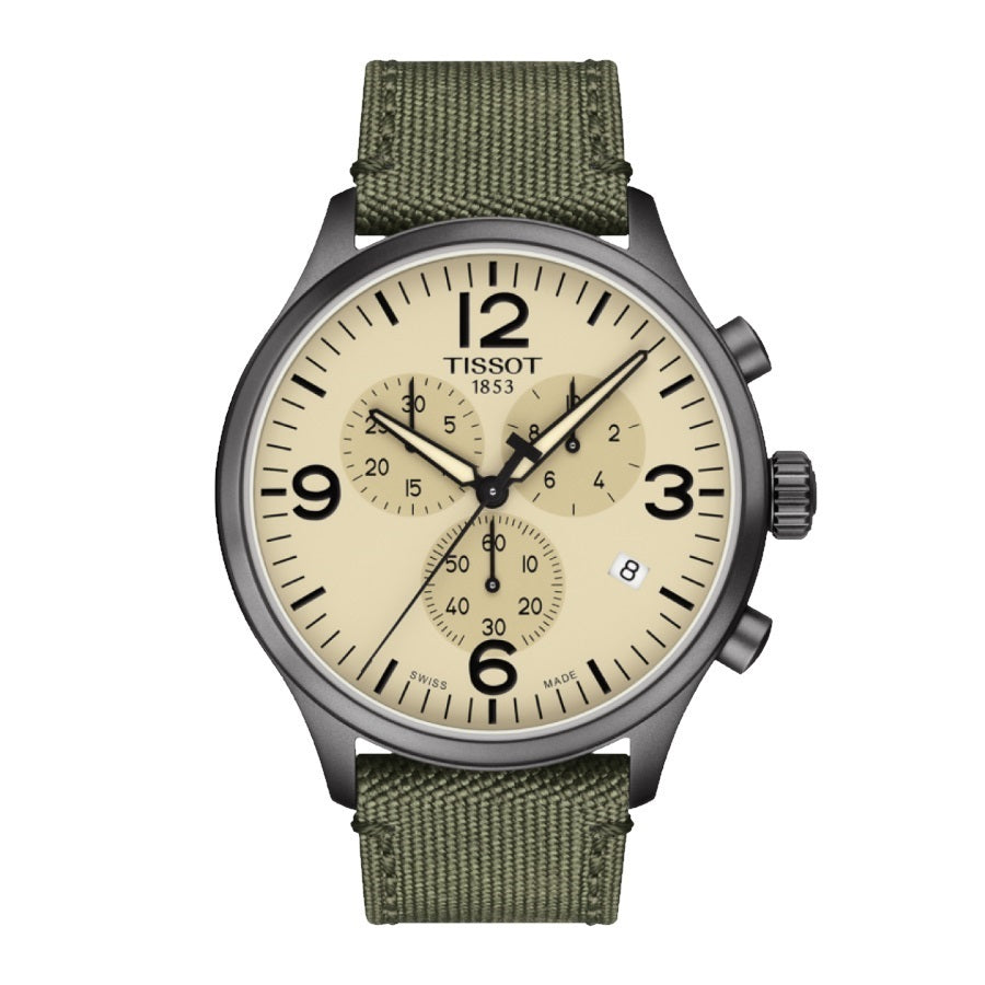  Shop Authentic Tissot T Sport Chrono XL Beige Dial Khakhi Green Nylon Strap Watch for Men - T116.617.33.267.00 - Luxxuri