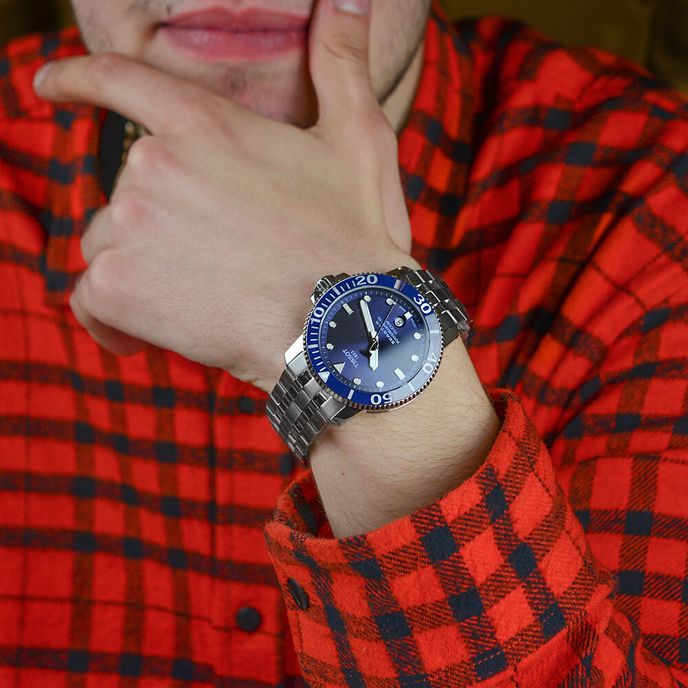 Tissot T Sport Seastar 1000 Powermatic Silicium Blue Dial Silver Steel Strap Watch For Men - T120.407.11.041.01