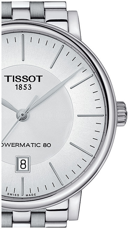 Tissot T Classic Carson Premium Powermatic 80 White Dial Silver Steel Strap Watch For Men - T122.407.11.031.00