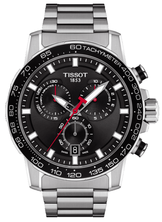Tissot Supersport Chrono Black Dial Silver Steel Strap Watch For Men - T125.617.11.051.00
