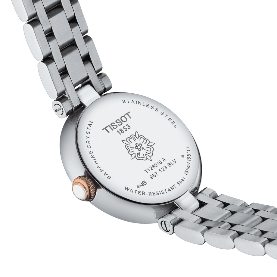  Shop Authentic Tissot Bellissima Lady Small Mother of Pearl Dial Two Tone Steel Strap Watch For Women - T126.010.22.013.01 - Luxxuri