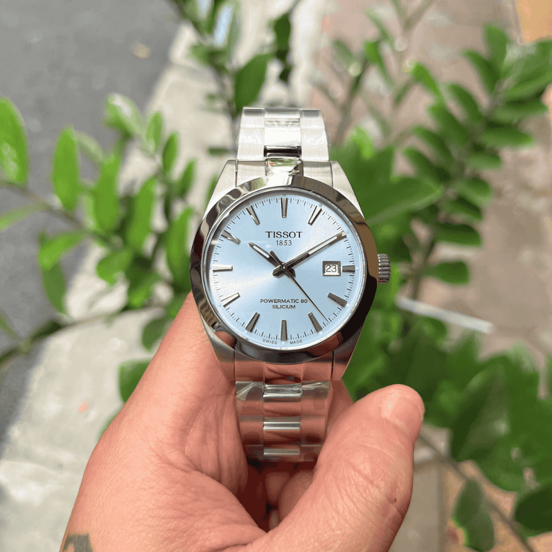 Tissot Gentleman Powermatic 80 Silicium Ice Blue Silver Steel Strap Watch For Men - T127.407.11.351.00