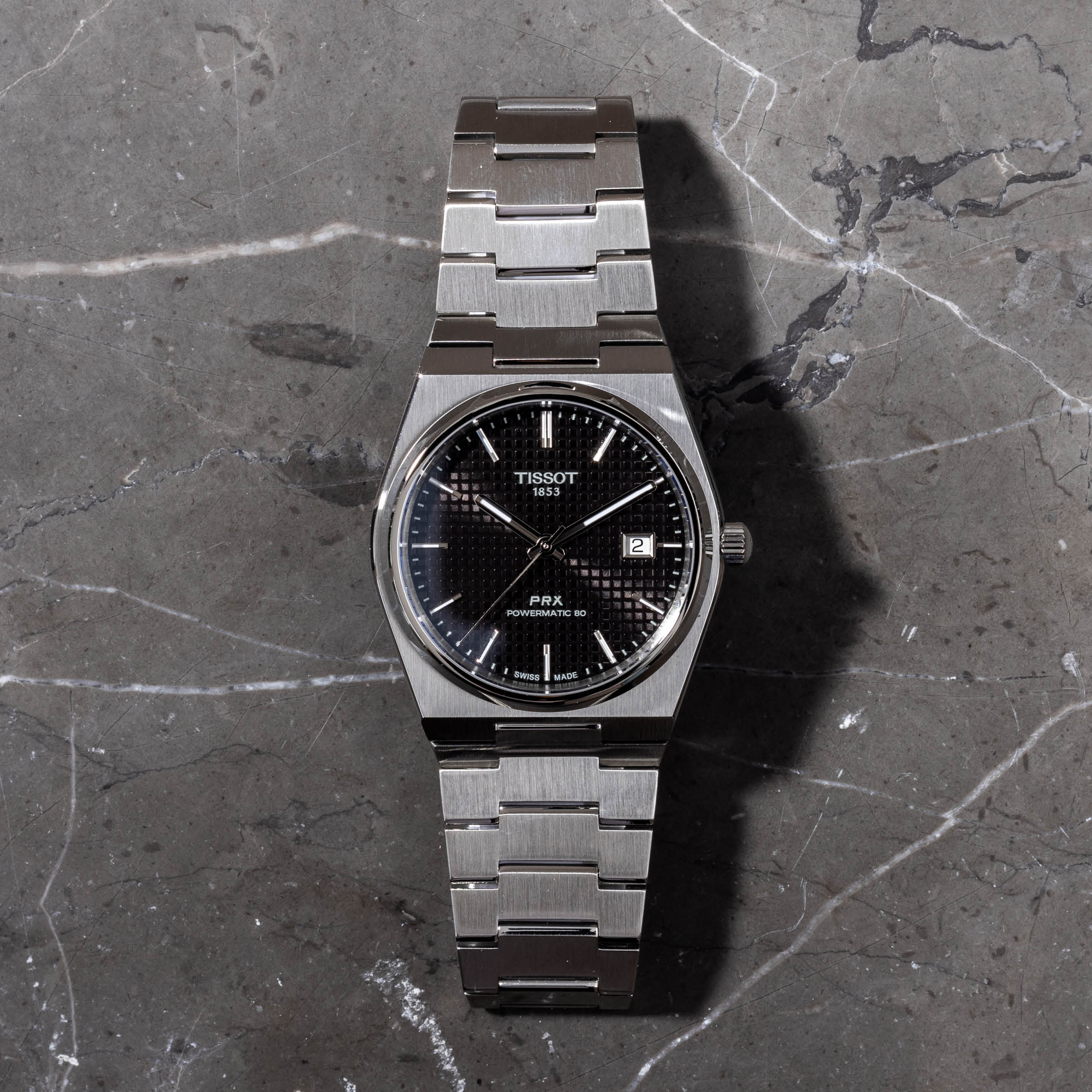 Tissot PRX Powermatic 80 Black Dial Silver Steel Strap Watch for Men - T137.407.11.051.00