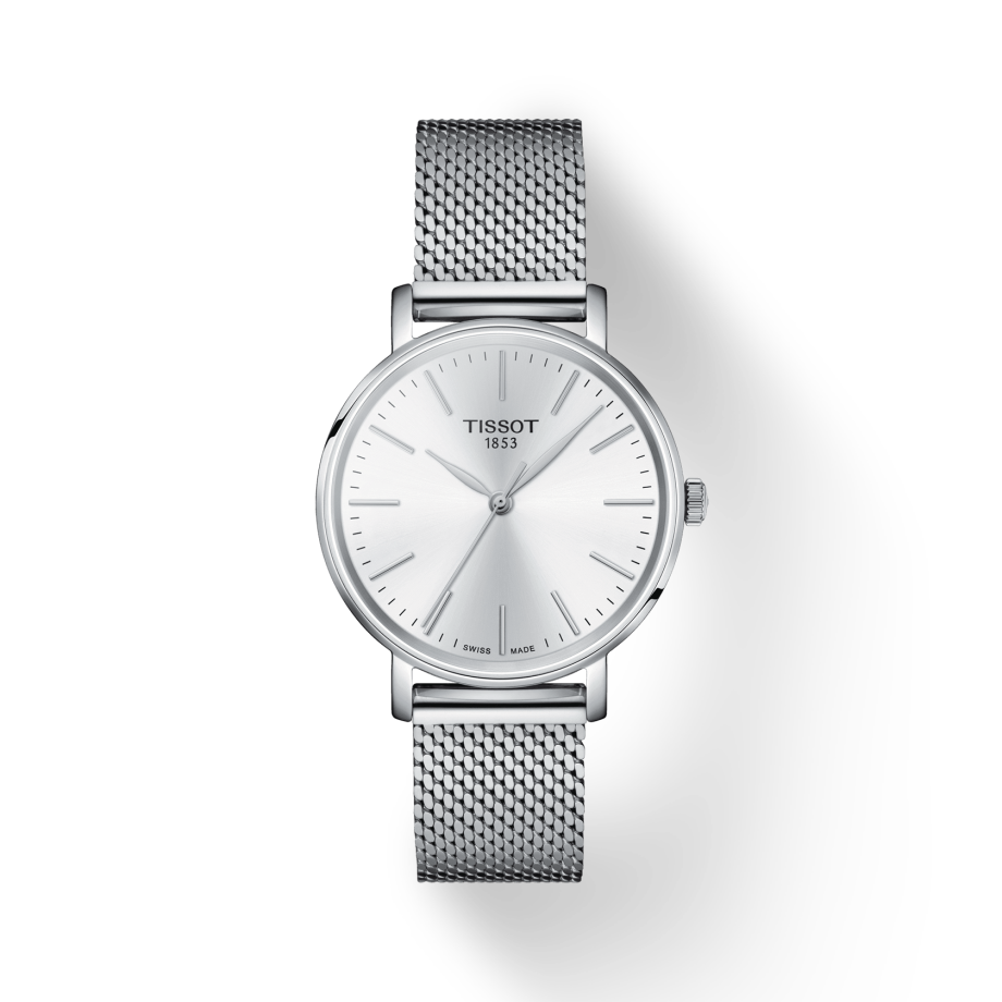 Tissot Everytime Lady Silver Dial Silver Mesh Bracelet Watch for Women - T143.210.11.011.00