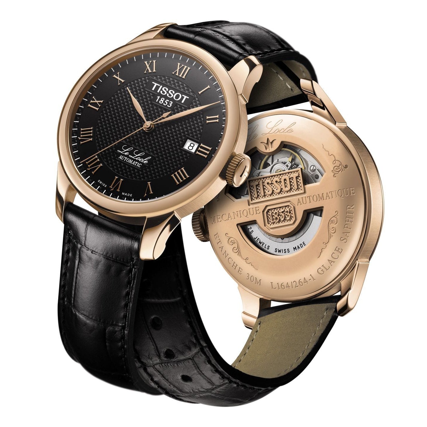 Tissot T Classic Le Locle Automatic Black Dial Black Leather Strap Watch For Men - T41.5.423.53