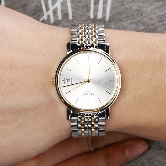  Shop Authentic Tissot Desire White Dial Two Tone Mesh Bracelet Two Tone Steel Watch For Men - T52.2.481.31 - Luxxuri