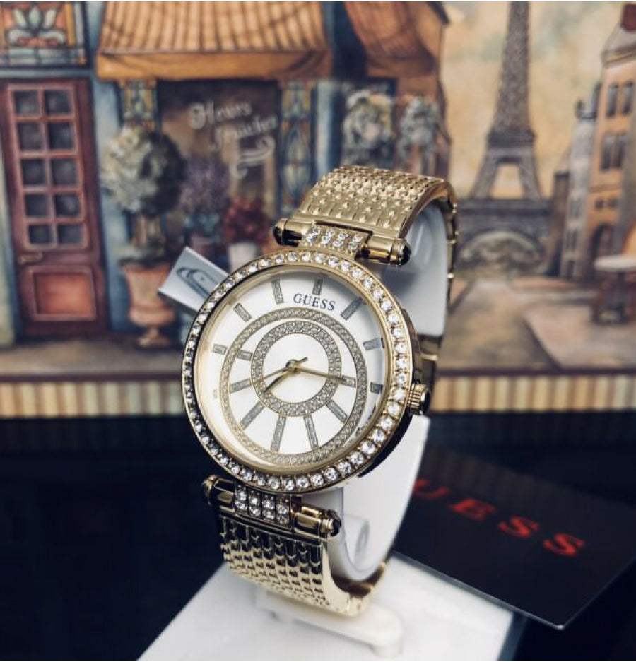  Shop Authentic Guess Muse Crystals White Dial Rose Gold Steel Strap Watch For Women - W1008L2 - Luxxuri