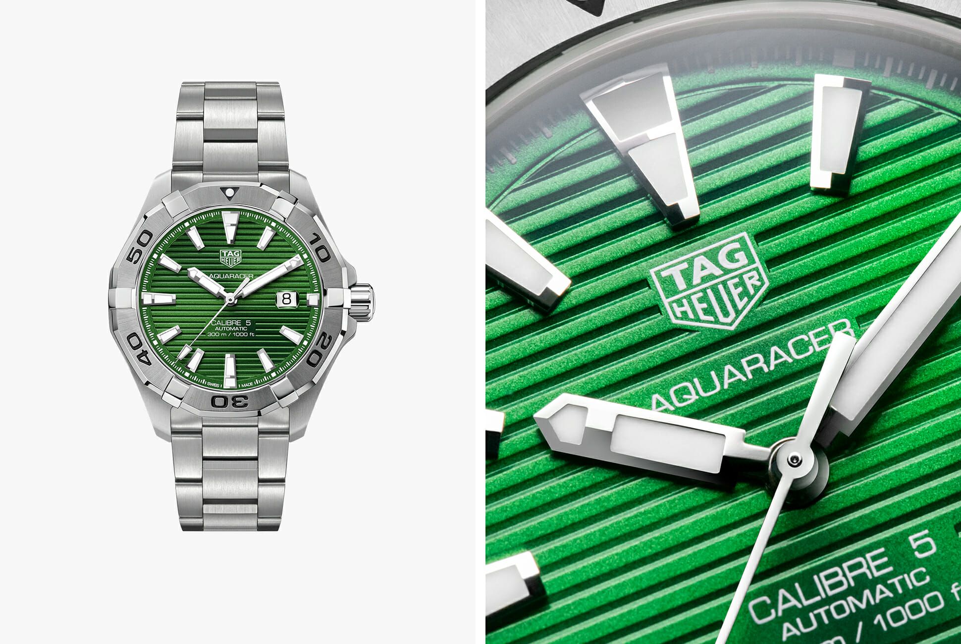  Shop Authentic Tag Heuer Aquaracer Calibre 5 Automatic Green Dial Silver Steel Strap Watch for Men - WAY2015.BA0927 - Luxxuri