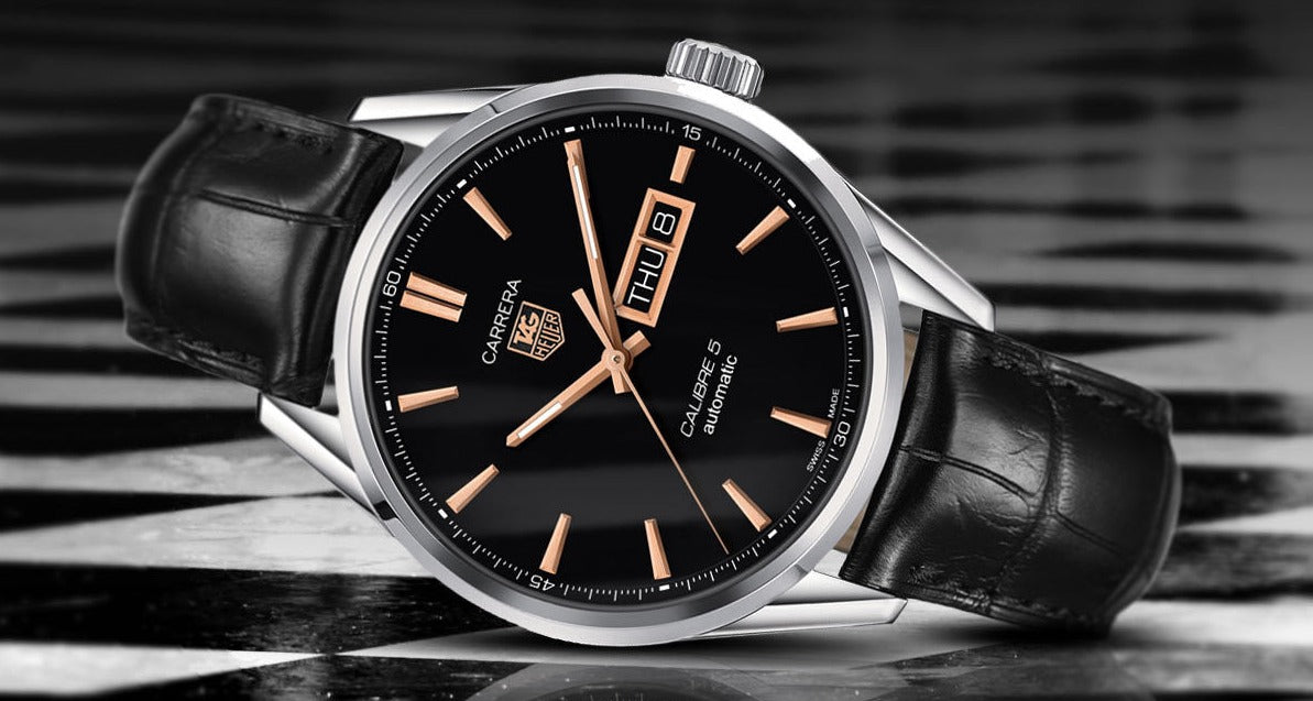  Shop Authentic Tag Heuer Carrera Calibre 5 Automatic Black Dial Black Leather Strap Watch for Men - WAR201C.FC6266 - Luxxuri