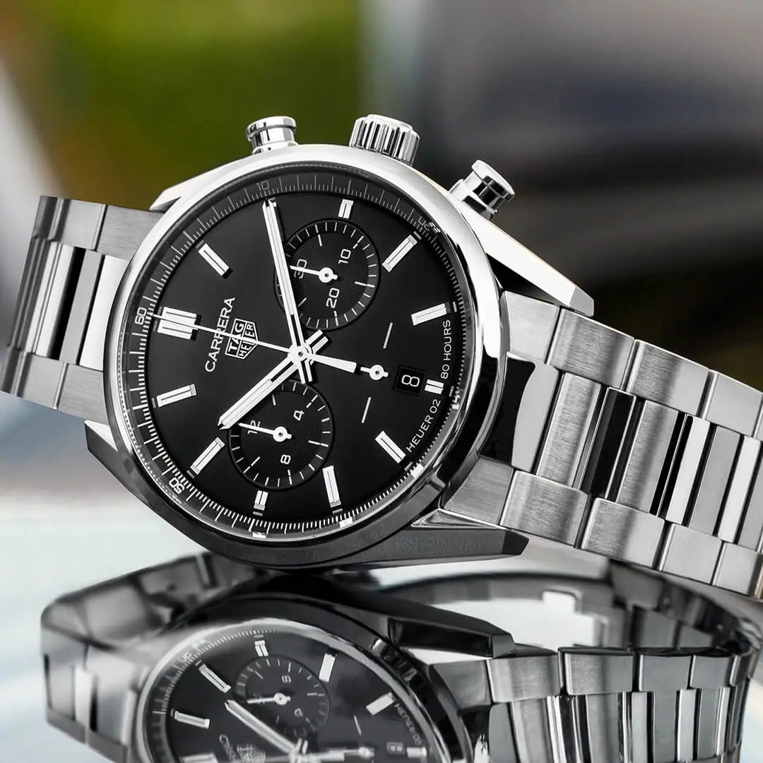  Shop Authentic Tag Heuer Carrera Chronograph Black Dial Silver Steel Strap Watch for Men - CBN2010.BA0642 - Luxxuri