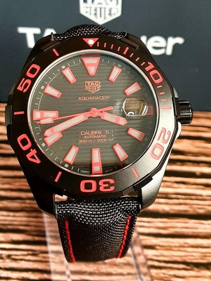  Shop Authentic Tag Heuer Aquaracer Caliber 5 Black Dial Black Nylon Strap Watch for Men - WAY208A.FC6381 - Luxxuri