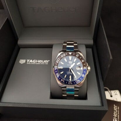  Shop Authentic Tag Heuer Aquaracer GMT Calibre 6 Automatic Blue Dial Silver Steel Strap Watch for Men - WAY201T.BA0927 - Luxxuri