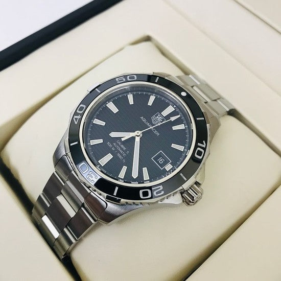  Shop Authentic Tag Heuer Aquaracer Caliber 5 Automatic Black Dial Silver Steel Strap Watch for Men - WAK2110.BA0830 - Luxxuri