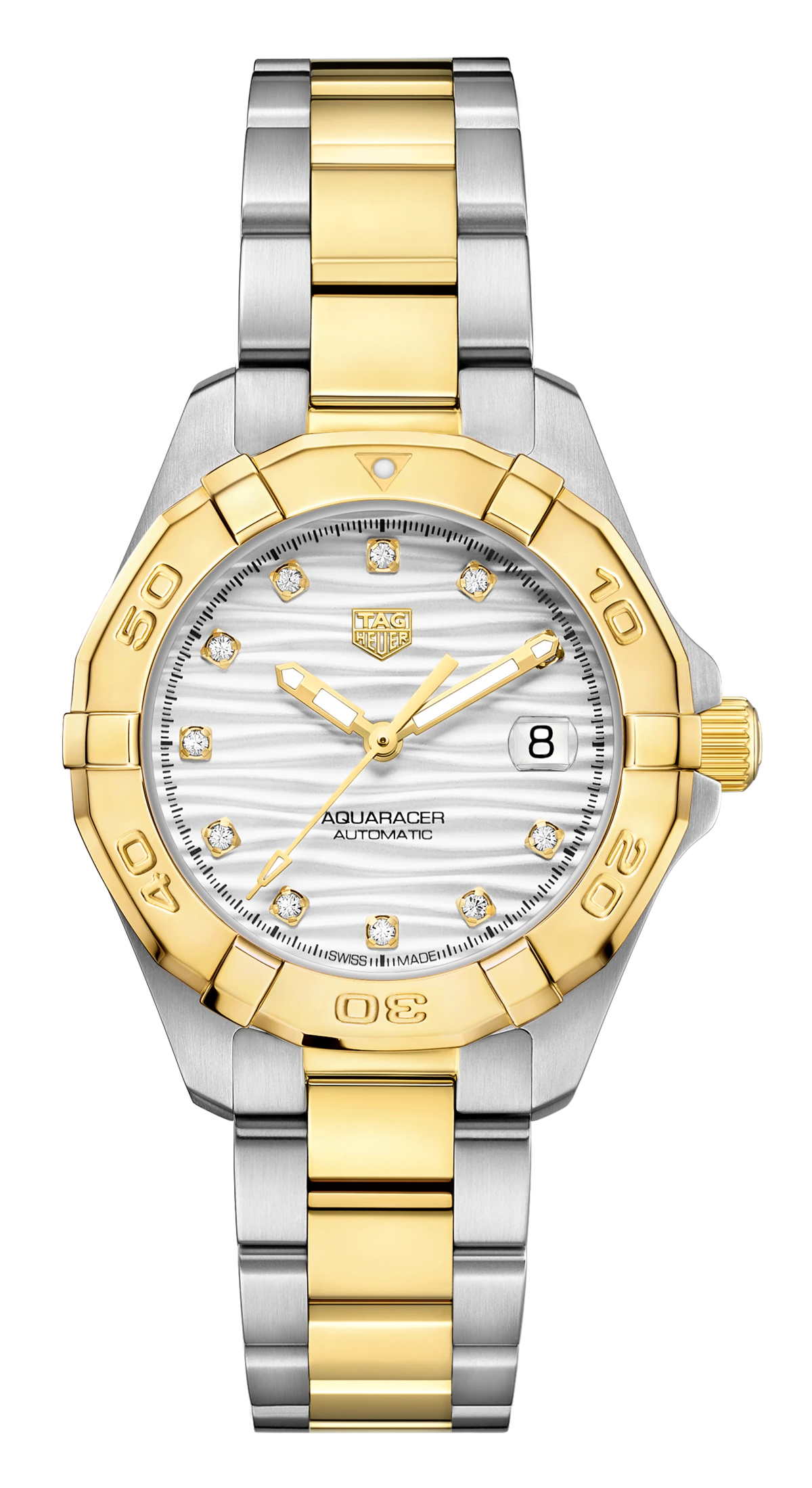 Tag Heuer Aquaracer Automatic Diamonds Silver Dial Two Tone Steel Strap Watch for Women - WBD2321.BB0320
