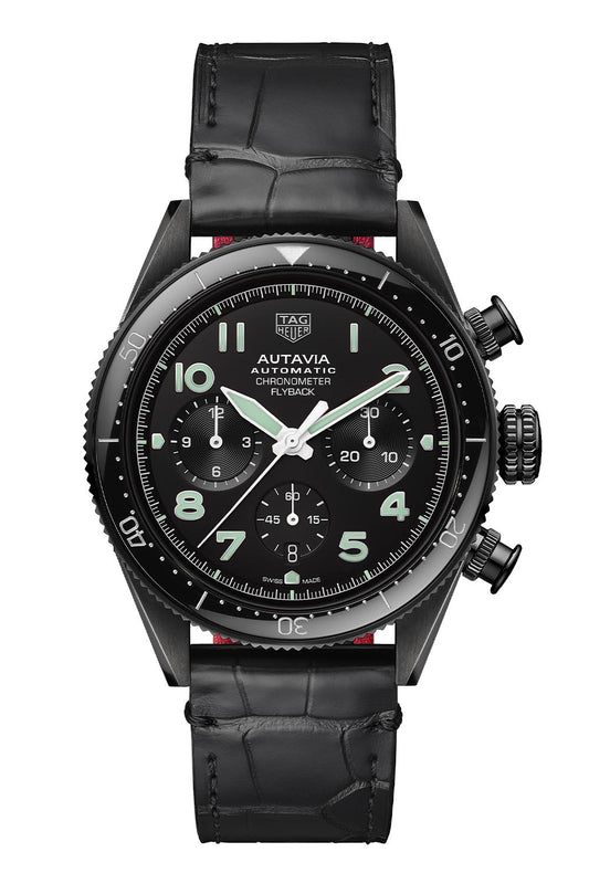  Shop Authentic Tag Heuer Autavia Chronometer Flyback Chronograph Black Dial Black Leather Strap Watch for Men - CBE511C.FC8280 - Luxxuri