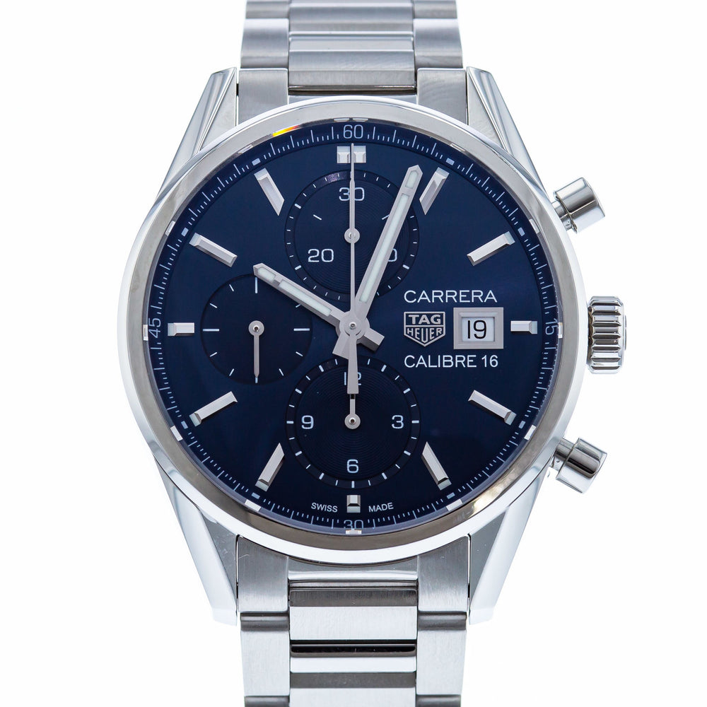  Shop Authentic Tag Heuer Carrera Chronograph 41mm Blue Dial Silver Steel Strap Watch for Men - CBK2112.BA0715 - Luxxuri