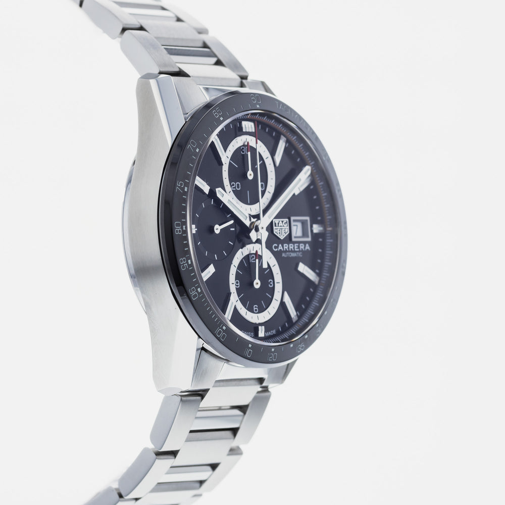  Shop Authentic Tag Heuer Carrera Automatic Chronograph Black Dial Silver Steel Strap Watch for Men - CBM2110.BA0651 - Luxxuri