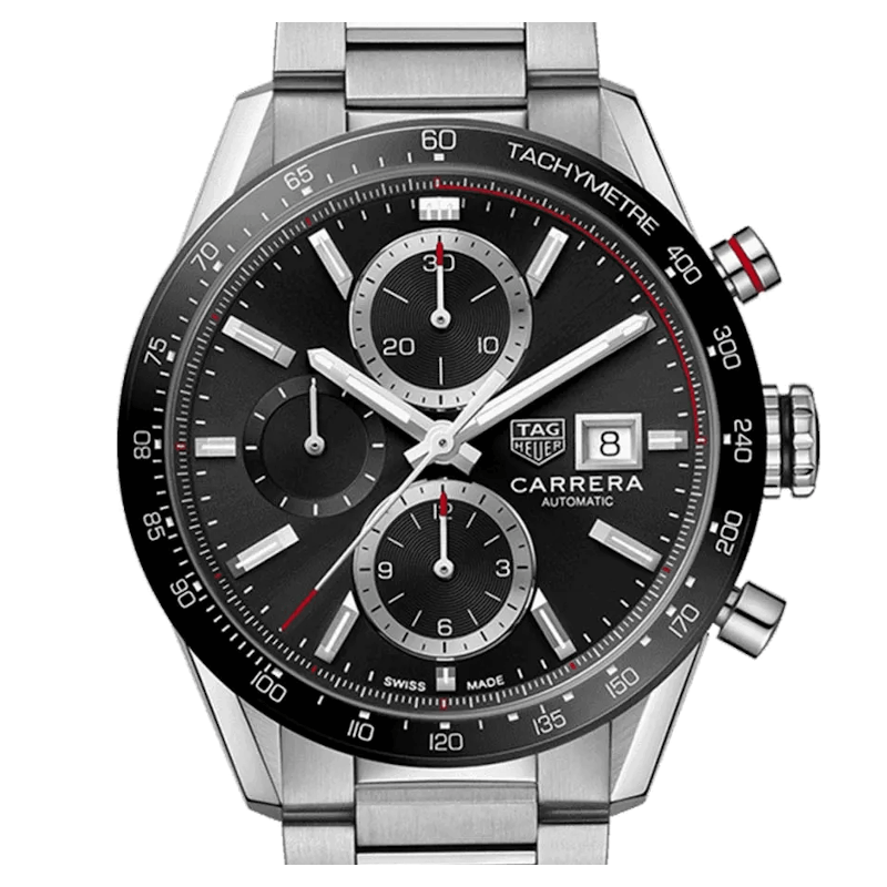  Shop Authentic Tag Heuer Carrera Automatic Chronograph Black Dial Silver Steel Strap Watch for Men - CBM2110.BA0651 - Luxxuri