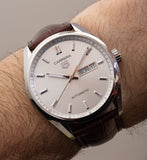  Shop Authentic Tag Heuer Carrera Day Date Silver Dial Brown Leather Strap Watch for Men - WBN2011.FC6484 - Luxxuri