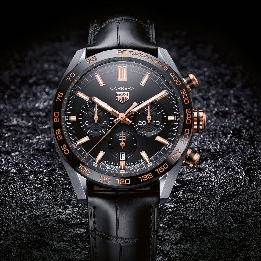  Shop Authentic Tag Heuer Carrera Chronograph Black Dial Black Leather Strap Watch for Men - CBN2A5A.FC6481 - Luxxuri