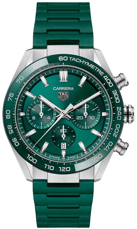  Shop Authentic Tag Heuer Carrera Chronograph 44mm Green Dial Green Steel Strap Watch for Men - CBN2A1N.FT6238 - Luxxuri