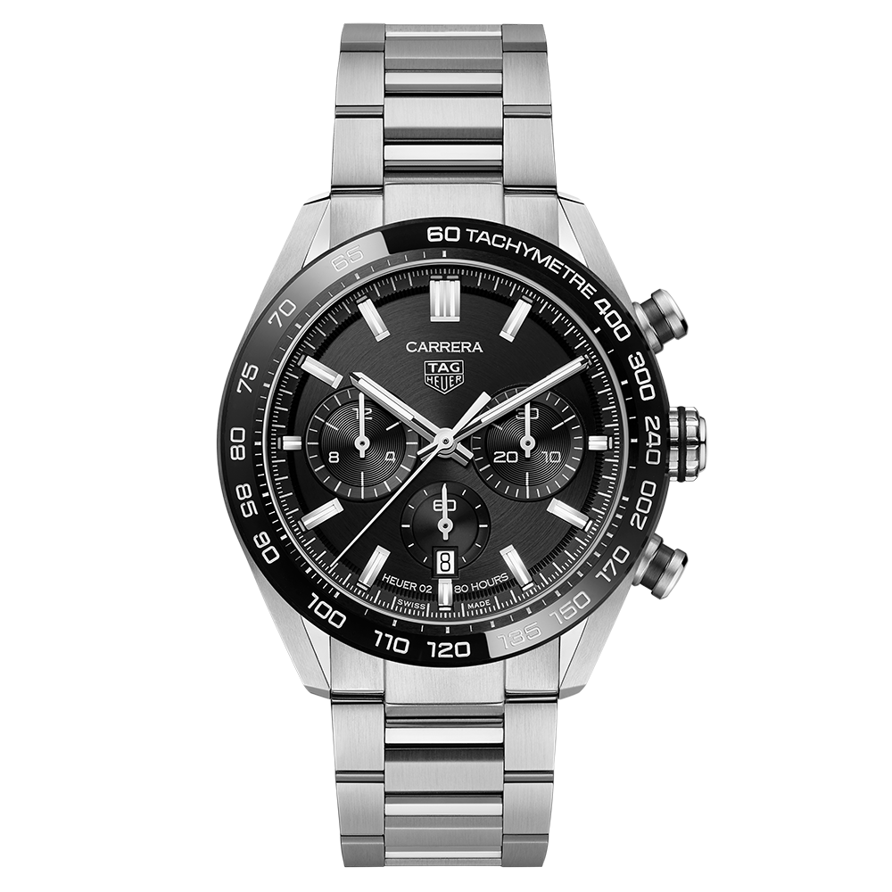 Tag Heuer Carrera Automatic Chronograph Black Dial Silver Steel Strap Watch for Men - CBN2A1B.BA0643