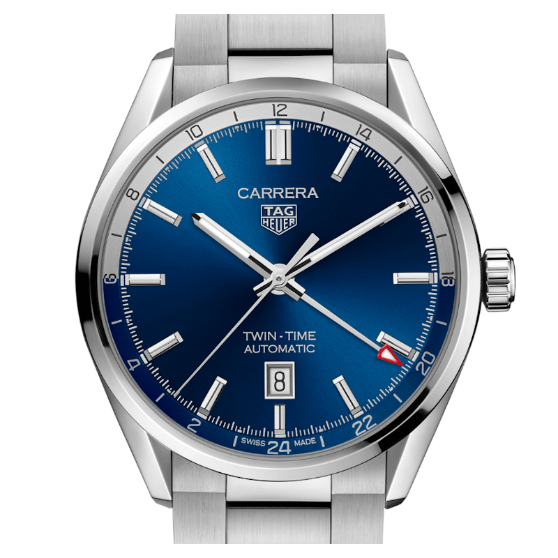 Tag Heuer Carrera Twin Time Blue Dial Silver Steel Strap Watch for Men - WBN201A.BA0640