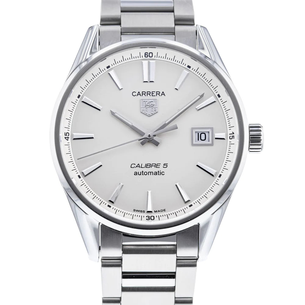  Shop Authentic Tag Heuer Carrera Automatic Caliber 5 White Dial Silver Steel Strap Watch for Men - WAR211B.BA0782 - Luxxuri