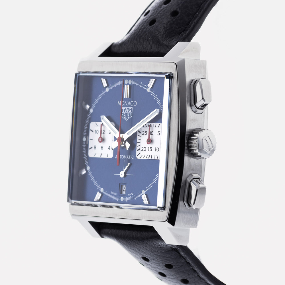  Shop Authentic Tag Heuer Monaco Automatic Chronograph Blue Dial Blue Leather Strap Watch for Men - CBL2111.FC6453 - Luxxuri