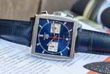  Shop Authentic Tag Heuer Monaco Automatic Chronograph Blue Dial Blue Leather Strap Watch for Men - CBL2111.FC6453 - Luxxuri