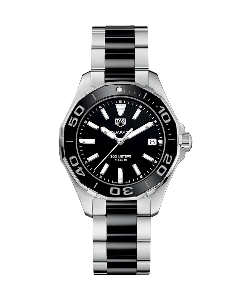 Tag Heuer Aquaracer Quartz Black Dial Two Tone Steel Strap Watch for Men - WAY131A.BA0913
