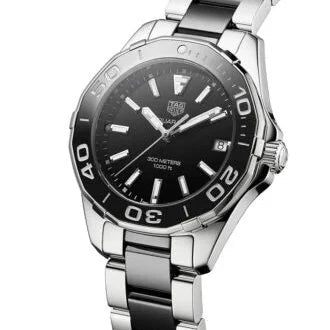 Tag Heuer Aquaracer Quartz Black Dial Two Tone Steel Strap Watch for Men - WAY131A.BA0913