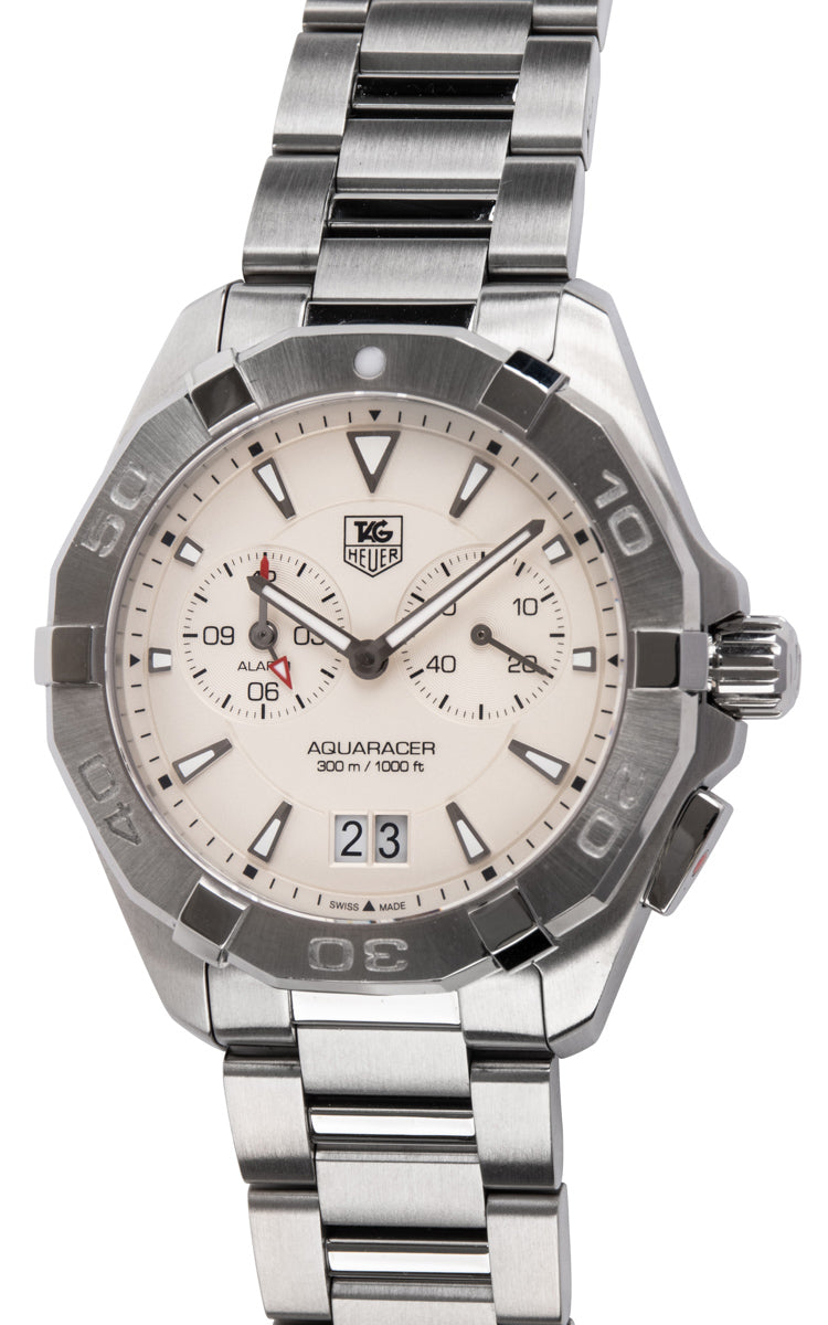  Shop Authentic Tag Heuer Aquaracer Chronograph White Dial Silver Steel Strap Watch for Men - WAY111Y.BA0928 - Luxxuri
