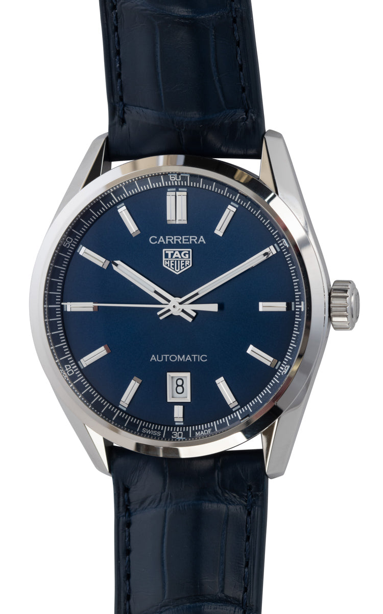  Shop Authentic Tag Heuer Carrera Date Blue Dial Blue Leather Strap Watch for Men - WBN2112.FC6504 - Luxxuri