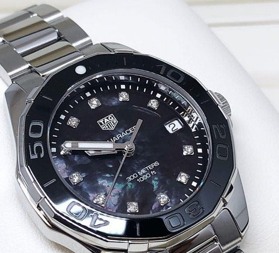  Shop Authentic Tag Heuer Aquaracer Quartz Black Dial Silver Steel Strap Watch for Women - WAY131M.BA0748 - Luxxuri