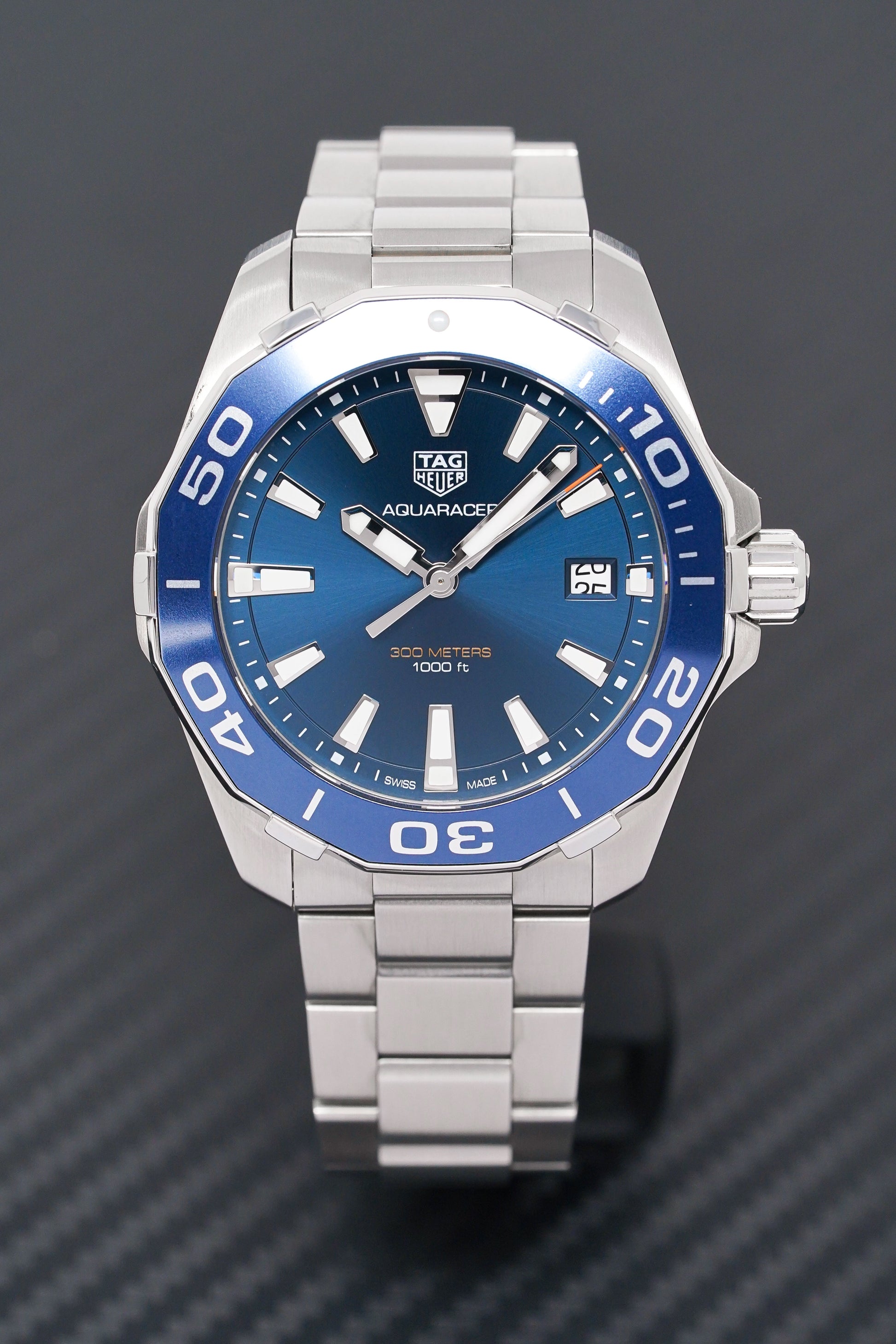  Shop Authentic Tag Heuer Aquaracer Blue Dial Quartz Silver Steel Strap Watch for Men - WAY111C.BA0928 - Luxxuri