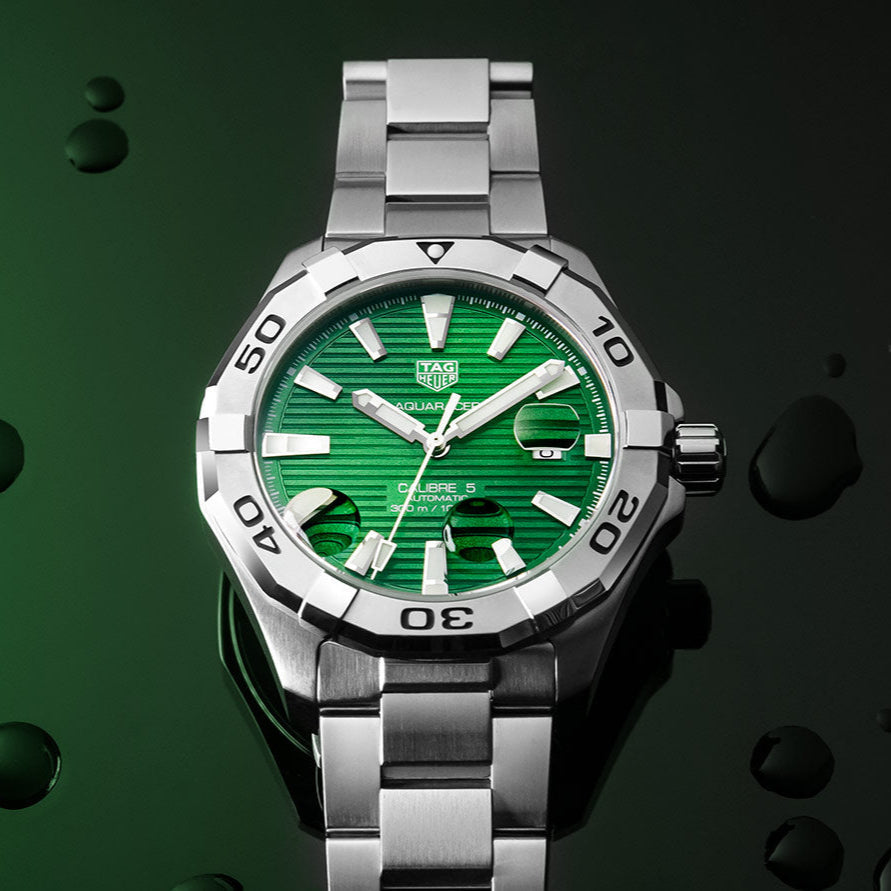  Shop Authentic Tag Heuer Aquaracer Calibre 5 Automatic Green Dial Silver Steel Strap Watch for Men - WAY2015.BA0927 - Luxxuri