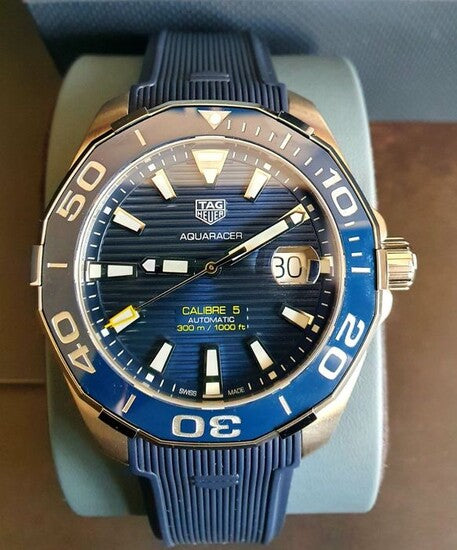  Shop Authentic Tag Heuer Aquaracer Calibre 5 Automatic Blue Dial Blue Rubber Strap Watch for Men - WAY201B.FT6150 - Luxxuri