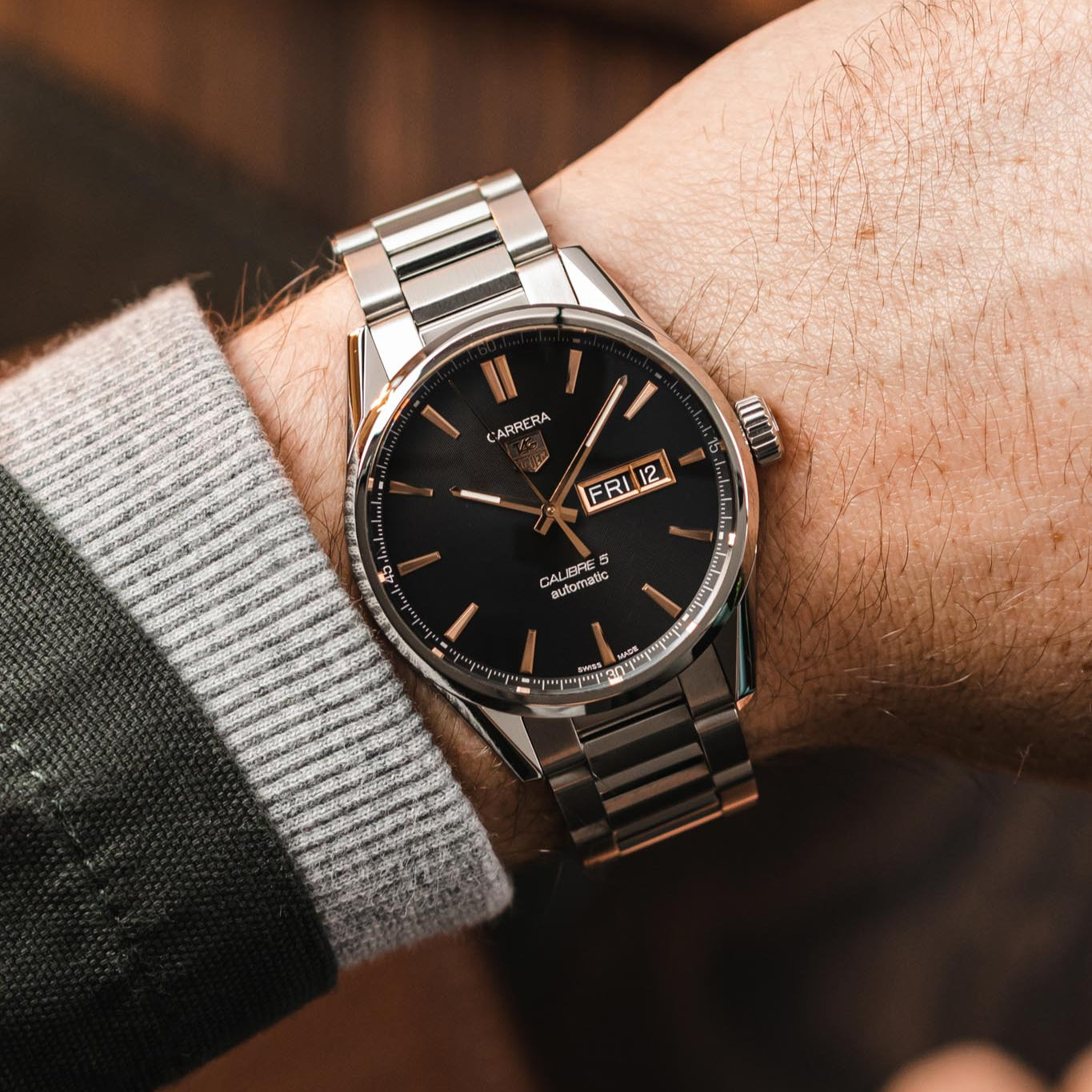  Shop Authentic Tag Heuer Carrera Calibre 5 Automatic Black Dial Silver Steel Strap Watch for Men - WAR201C.BA0723 - Luxxuri