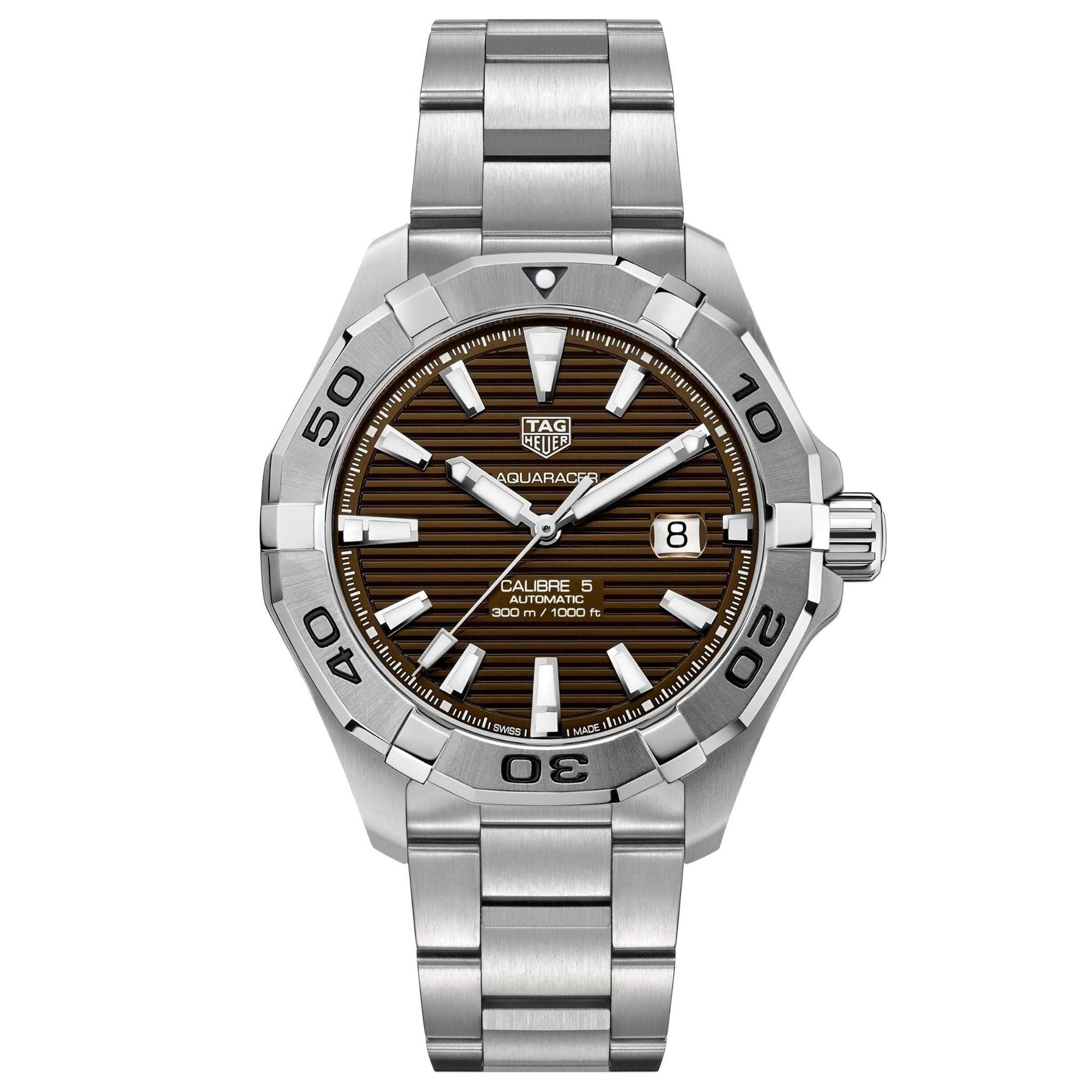  Shop Authentic Tag Heuer Aquaracer Calibre 5 Automatic Sunray Brown Dial Silver Steel Strap Watch for Men - WAY2018.BA0927 - Luxxuri