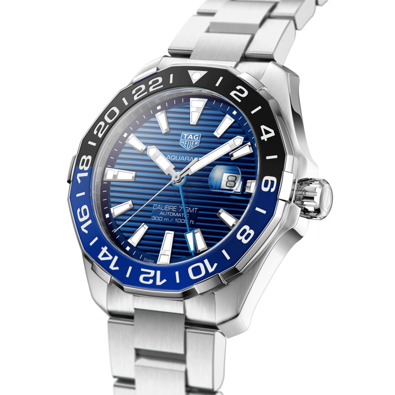  Shop Authentic Tag Heuer Aquaracer GMT Calibre 6 Automatic Blue Dial Silver Steel Strap Watch for Men - WAY201T.BA0927 - Luxxuri