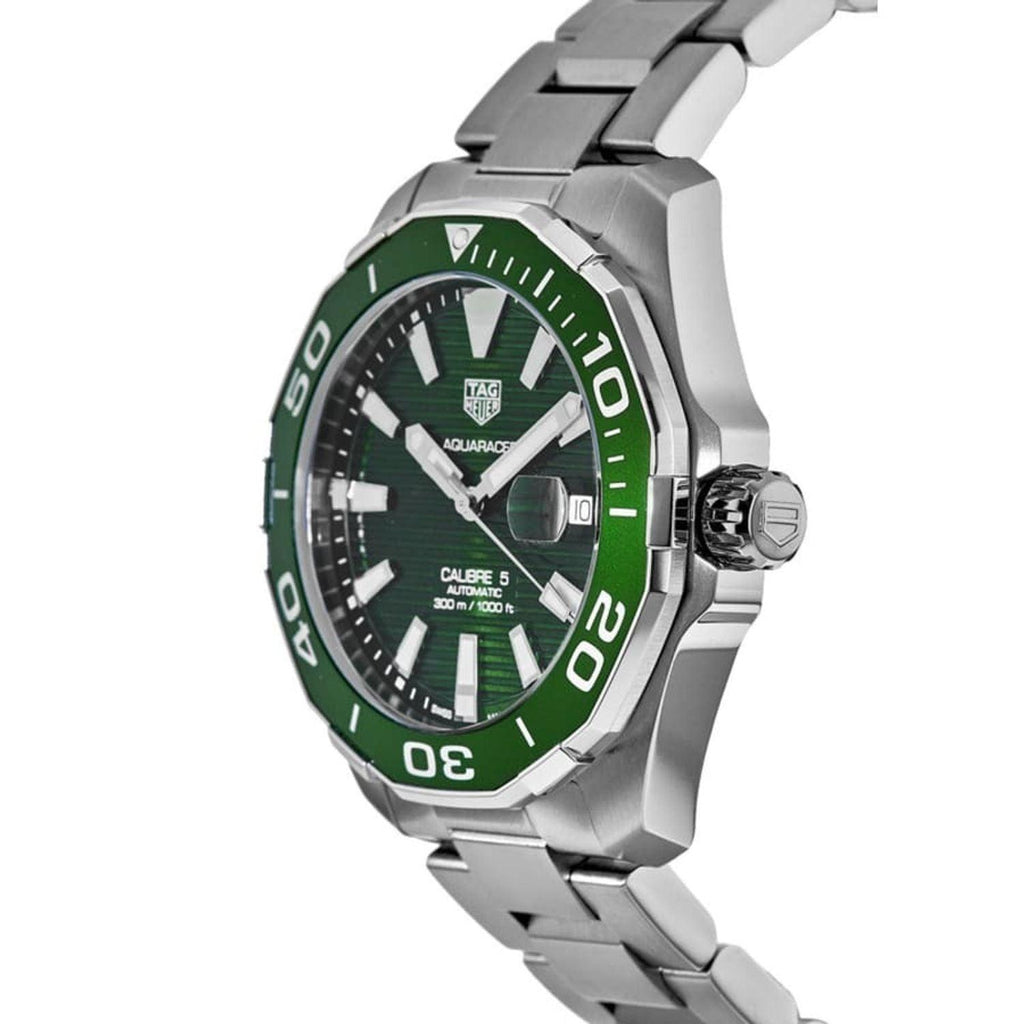 Tag Heuer Aquaracer Calibre 5 Green Dial Silver Steel Strap Watch for Men - WAY201S.BA0927