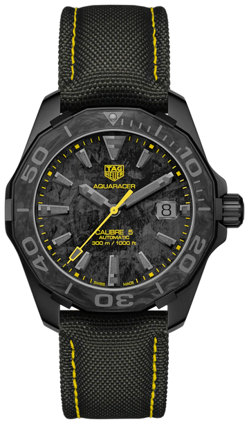 Tag Heuer Aquaracer Calibre 5 Black NATO Strap Carbon Dial Watch for Men - WBD218B.FC6446