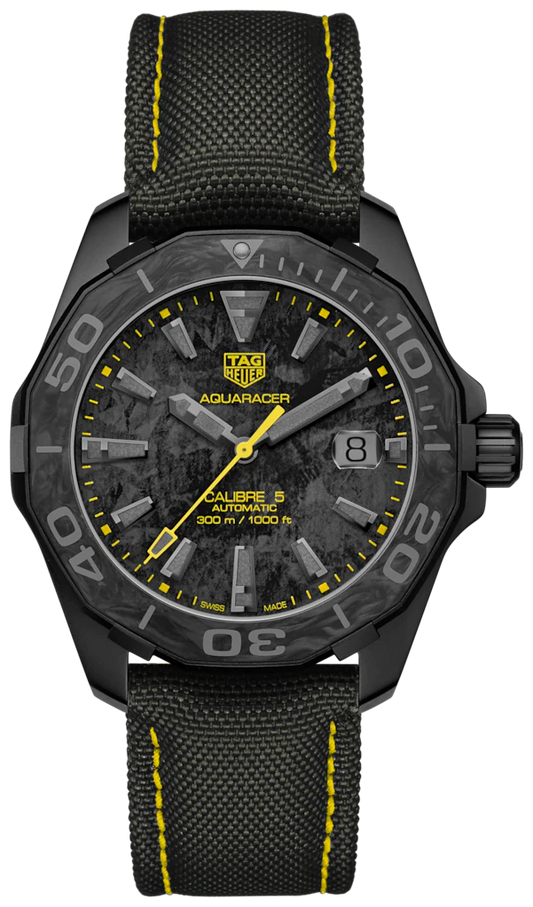 Tag Heuer Aquaracer Calibre 5 Black NATO Strap Carbon Dial Watch for Men - WBD218B.FC6446